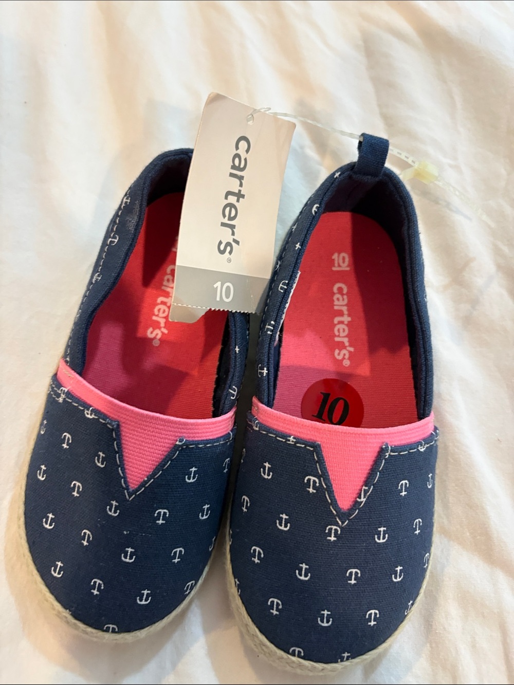 Carter's Navy Anchor Slip-Ons with Pink Trim and Red Insole new with tags